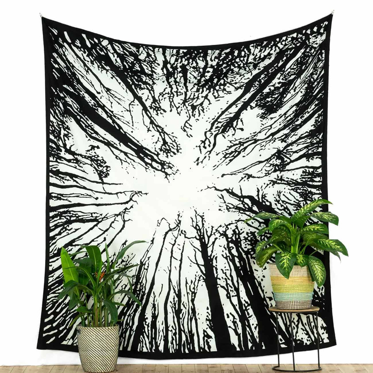 Wandtuch Wald Motiv Schwarz Weiß