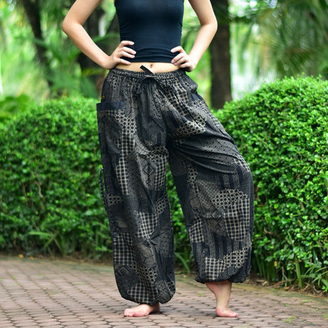 Goa Hose Patchwork Style schwarz grau - Front