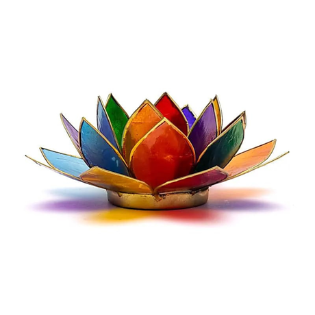 Lotus Teelichthalter 7 Chakren Gold aus Capiz Muschel