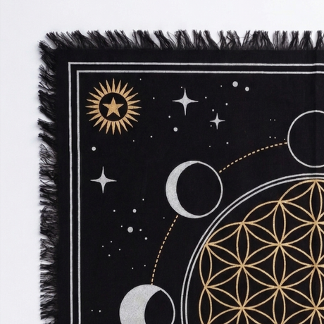 Altartuch Lebensblume Mond
Schwarz-Silber-Gold
65x65cm