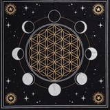 Altartuch Lebensblume Mond
Schwarz-Silber-Gold
65x65cm