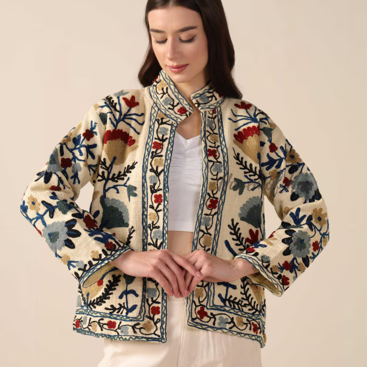 Einzelstück Bestickte Jacke in Weiß