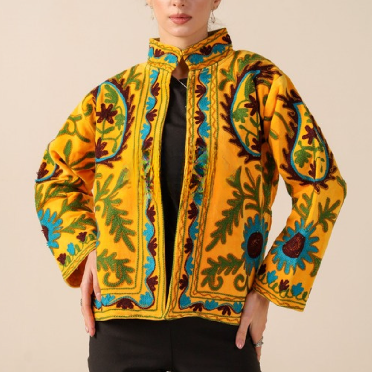 Einzelstück Bestickte Jacke in Gelb