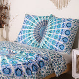 Bettwäsche Pfauenfeder Mandala weiß blau - Boho Bettbezug mir floralem Muster