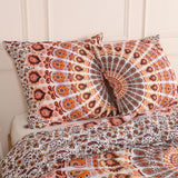 Bettwäsche Pfauenfeder Mandala weiß orange - Indischer Bettbezug mit floralem Muster