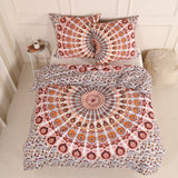 Bettwäsche Pfauenfeder Mandala weiß orange - Indischer Bettbezug mit floralem Muster