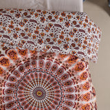 Bettwäsche Pfauenfeder Mandala weiß orange - Indischer Bettbezug mit floralem Muster