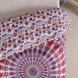 Bettwäsche Pfauenfeder Mandala weiß rosa - Indischer Bettbezug mit floralem Muster