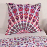 Bettwäsche Pfauenfeder Mandala weiß rosa - Indischer Bettbezug mit floralem Muster