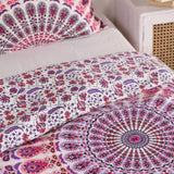 Bettwäsche Pfauenfeder Mandala weiß rosa - Indischer Bettbezug mit floralem Muster