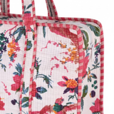 Großer Samt Shopper Weiß Rot | Helle Boho Tote Bag | Indische Handarbeit | Quilted, Damen Tasche mit Blumendruck