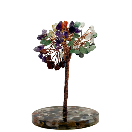 Edelstein Lebensbaum 7 Chakren 15 cm -  Kristallbaum mit siebenfarbigen Steinen für Energiearbeit und Meditation