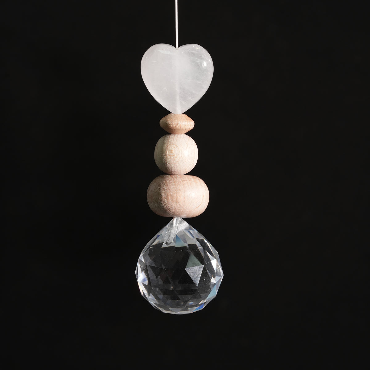 Sonnenfänger Edelstein Herz mit Holzperlen 10 cm I Liebevoller Schmuck für dein Lieblingsfenster
