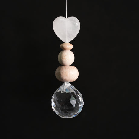 Sonnenfänger Edelstein Herz mit Holzperlen 10 cm I Liebevoller Schmuck für dein Lieblingsfenster