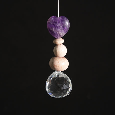 Sonnenfänger Edelstein Herz mit Holzperlen 10 cm I Liebevoller Schmuck für dein Lieblingsfenster