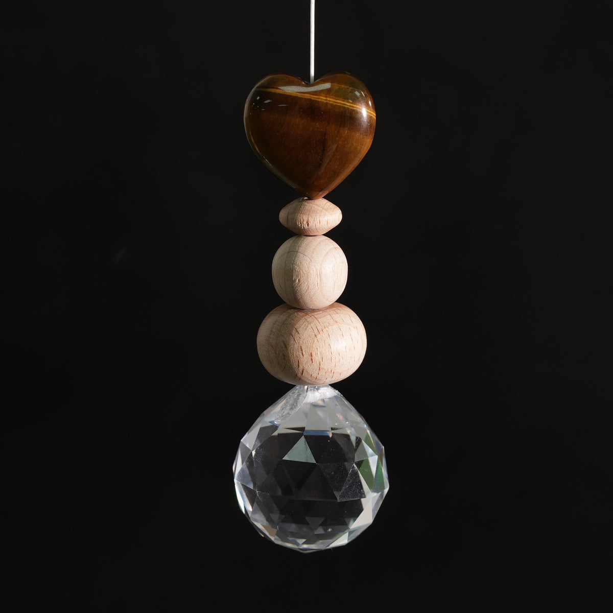 Sonnenfänger Edelstein Herz mit Holzperlen 10 cm I Liebevoller Schmuck für dein Lieblingsfenster