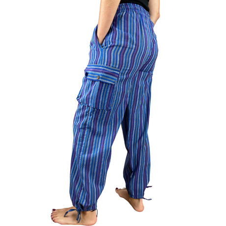 Freizeithose mit Taschen Blau gestreift aus Fischerstoff