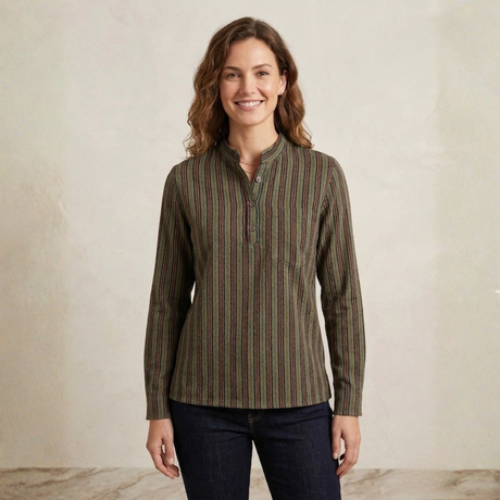 Fischerhemd Grün gestreift – Baumwollhemd im Hippie Style