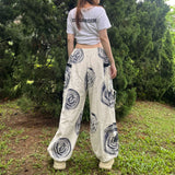 Goa Hose weiß mit Spiralen in blau - 100% Baumwolle Unisex Freizeithose Karmandala