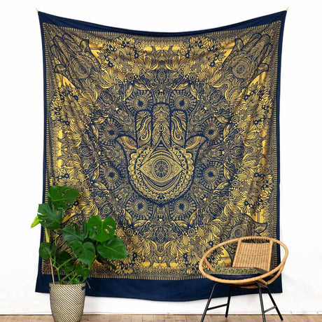 Gold Wandtuch Fatimas Hand blau - groß 230x210 cm