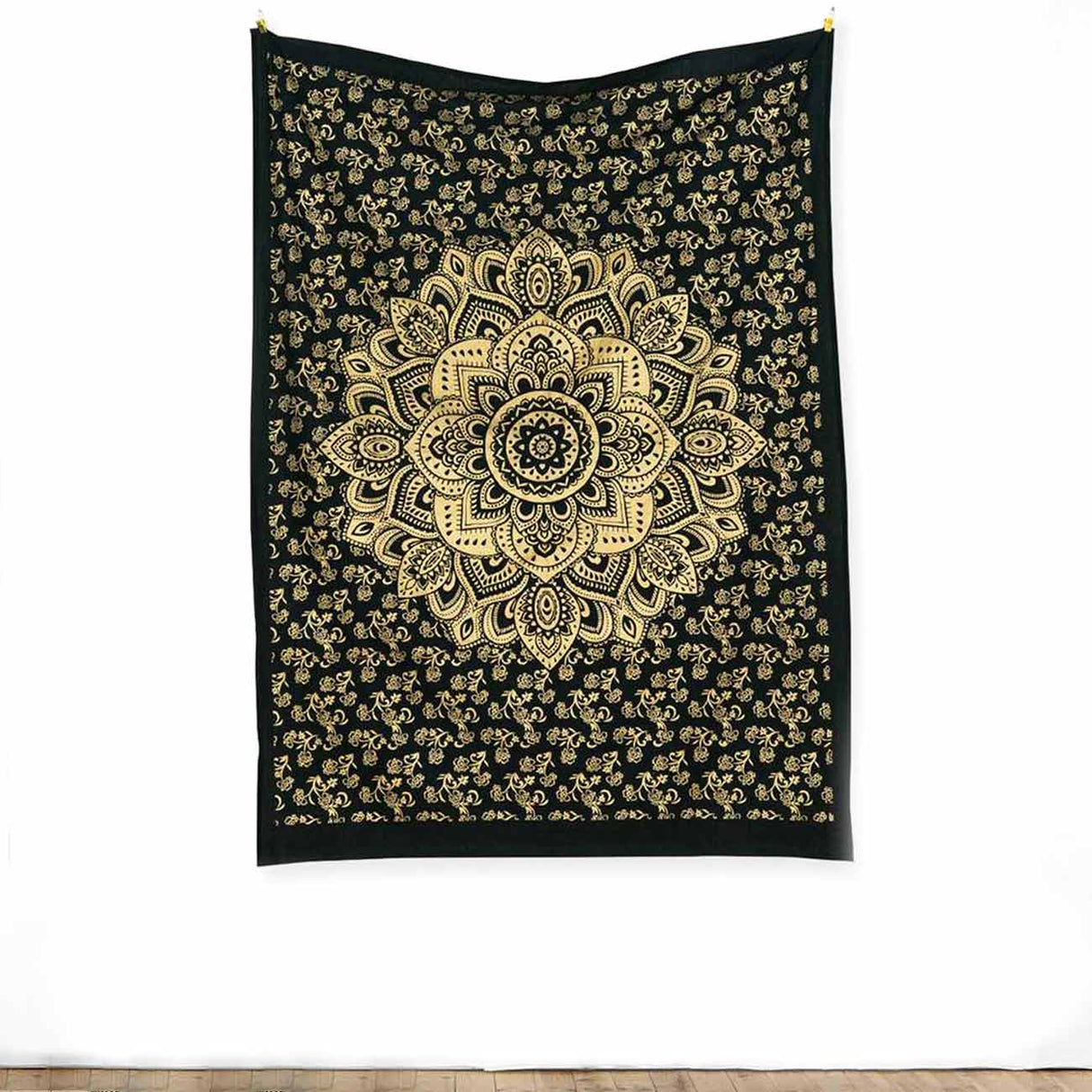 Wandtuch goldener Lotus schwarz