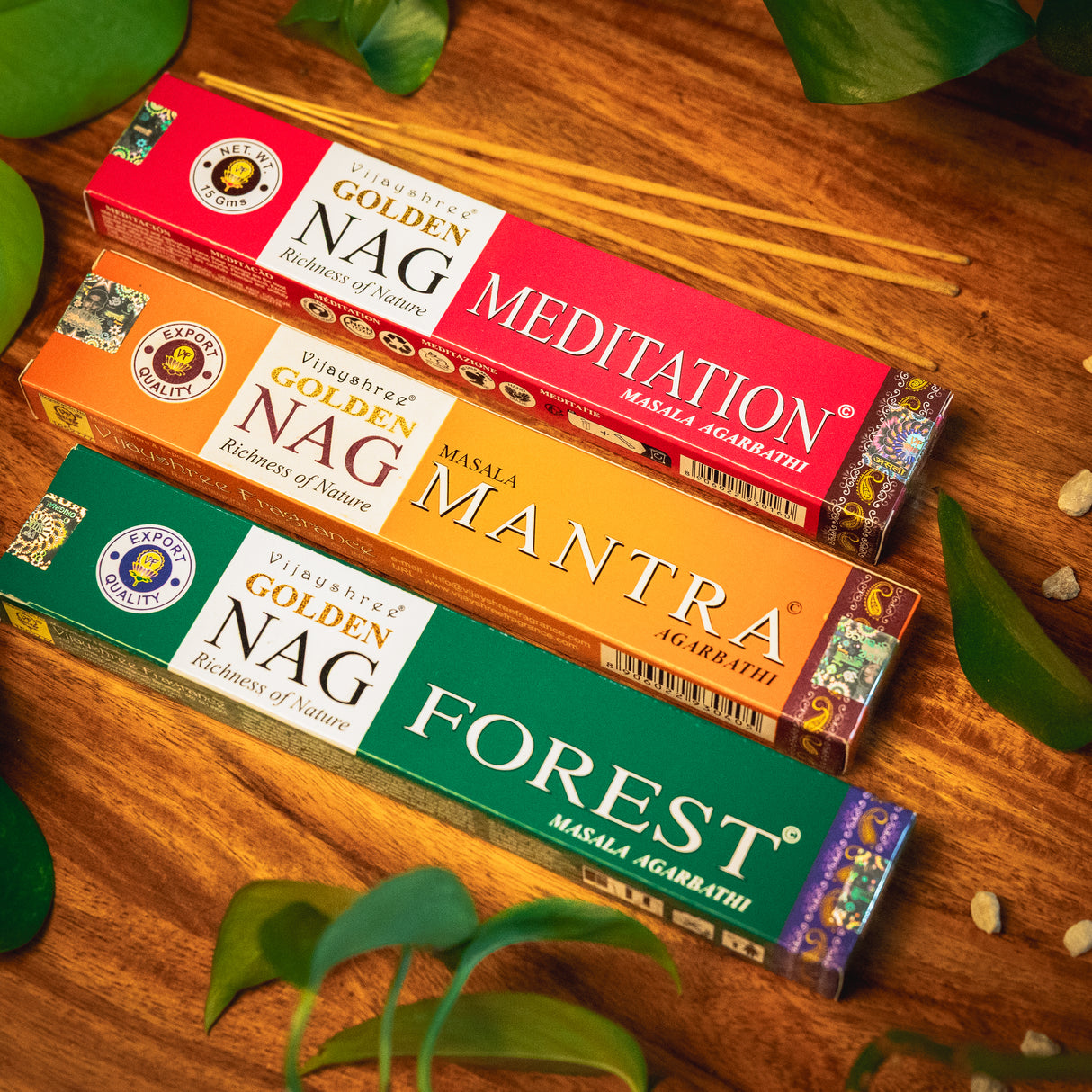 Stille & Natur Räucherstäbchen-Set | Golden Nag Meditation, Mantra & Forest