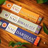Reinigung & Ausrichtung Räucherstäbchen-Set | Golden Nag Palo Santo, Himalaya & Darshan