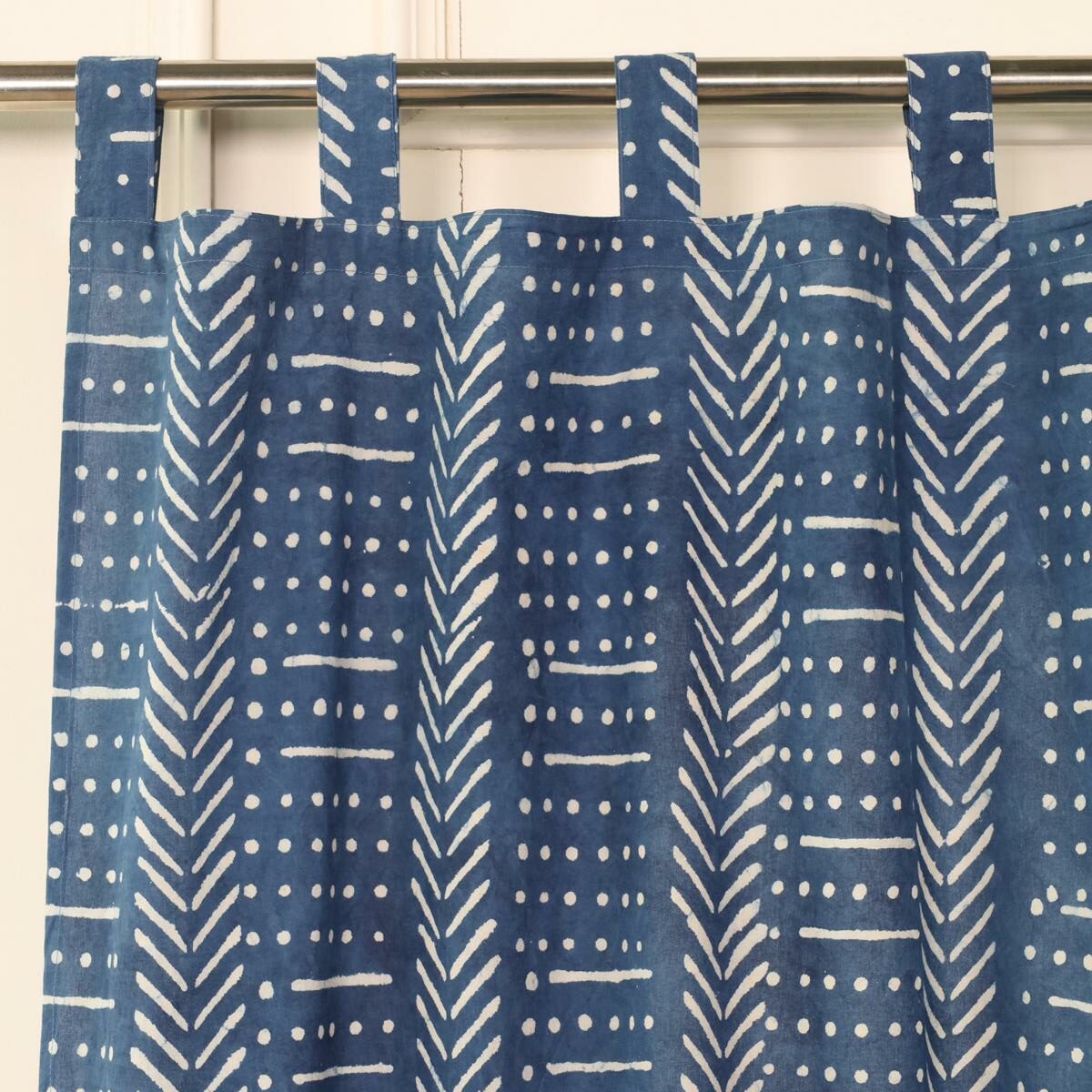 Indische Vorhänge Indigo blau mit blockdruck muster - 100% Baumwolle handgefertigt und fair gehandelt blickdicht aber lichtdurchlässig