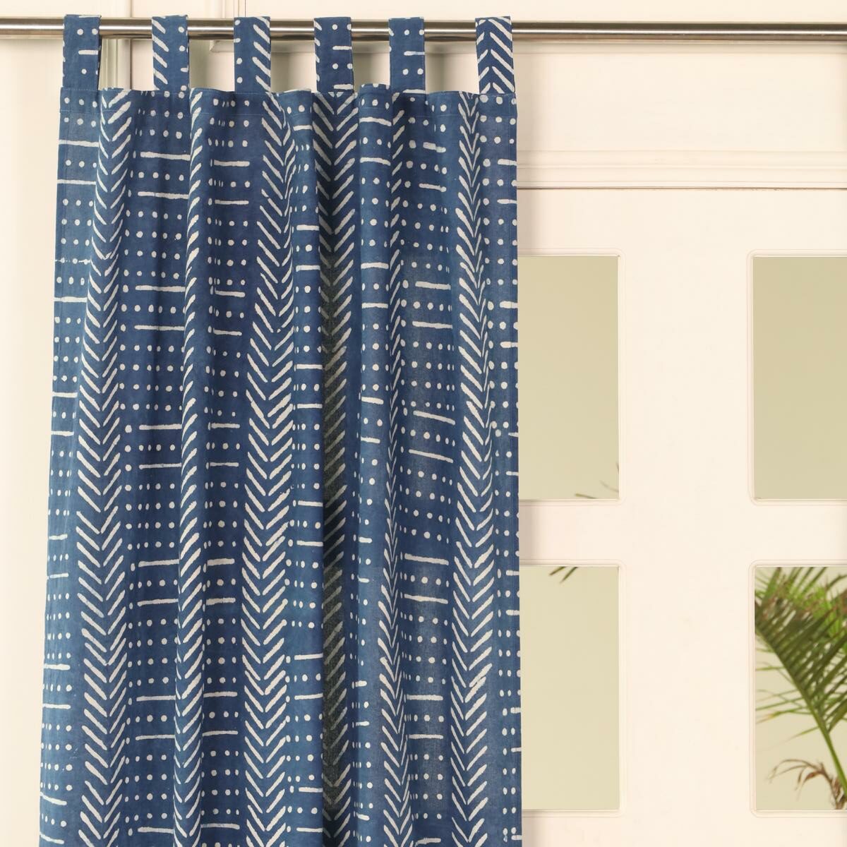 Indische Vorhänge Indigo blau mit blockdruck muster - 100% Baumwolle handgefertigt und fair gehandelt blickdicht aber lichtdurchlässig