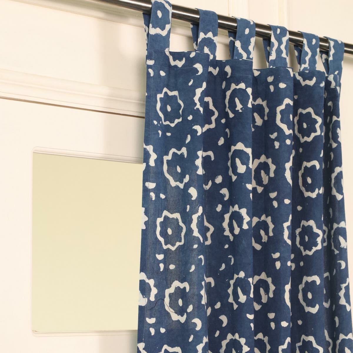 Indische Vorhänge Indigo blau mit blockdruck muster - 100% Baumwolle handgefertigt und fair gehandelt blickdicht aber lichtdurchlässig