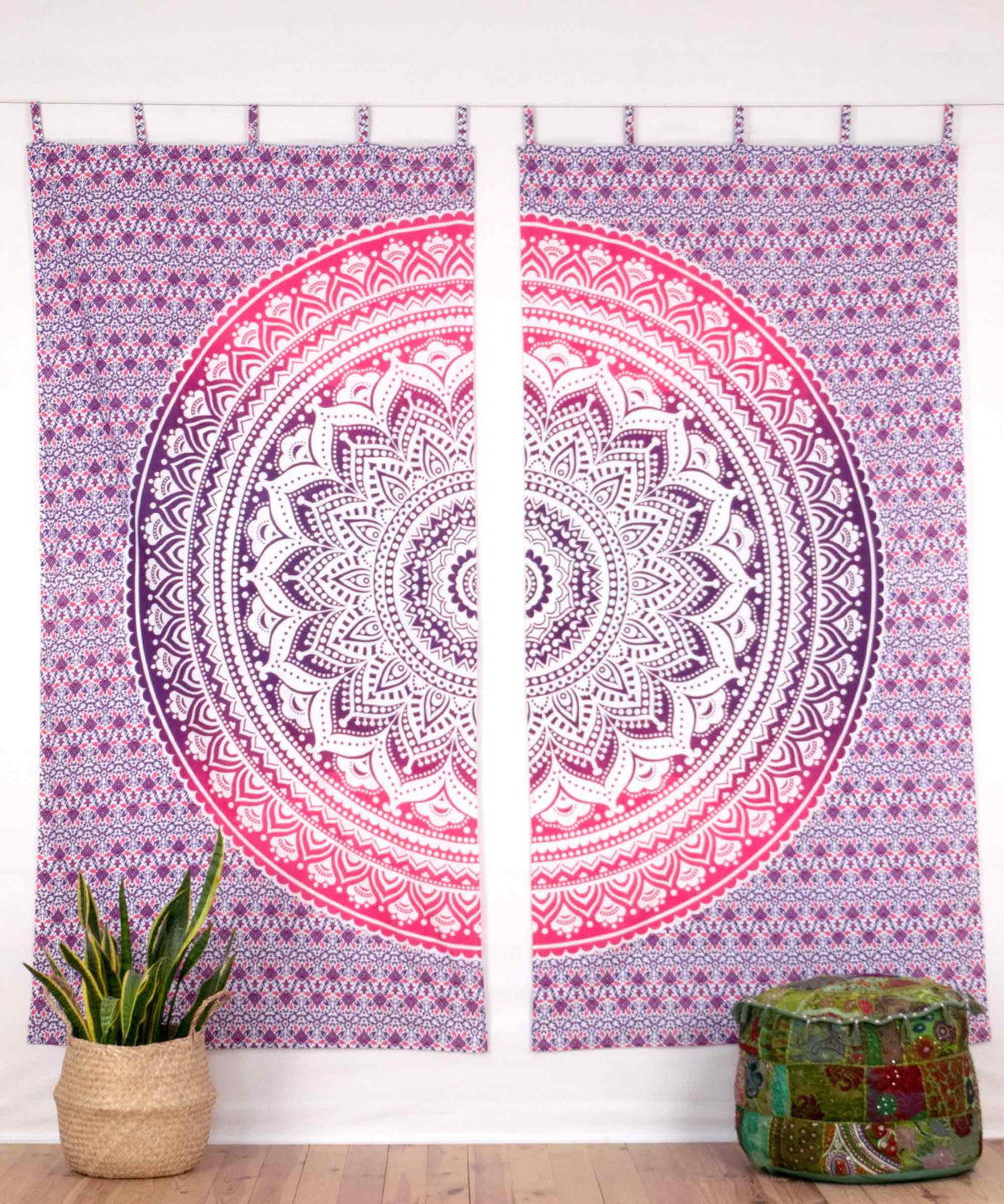 Indischer Vorhang Ombre Mandala lila rosa