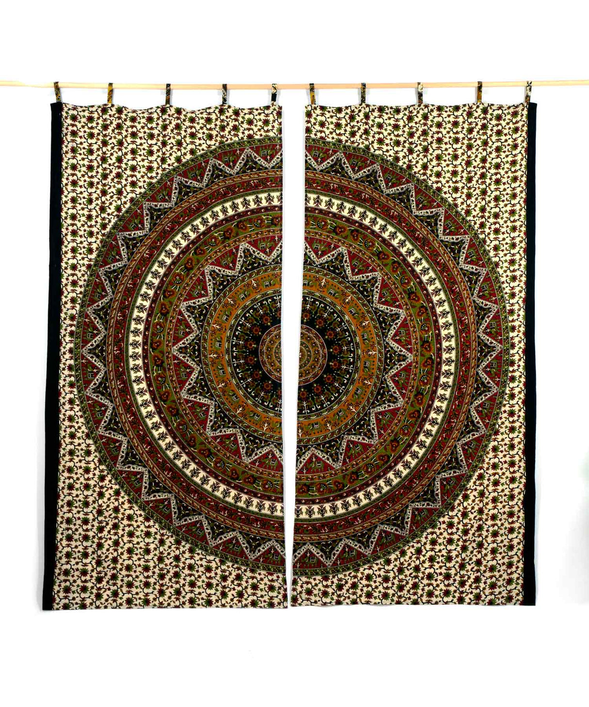 Indischer Vorhang Stern Mandala grün braun rot ca. 220x200 cm 100% Baumwolle