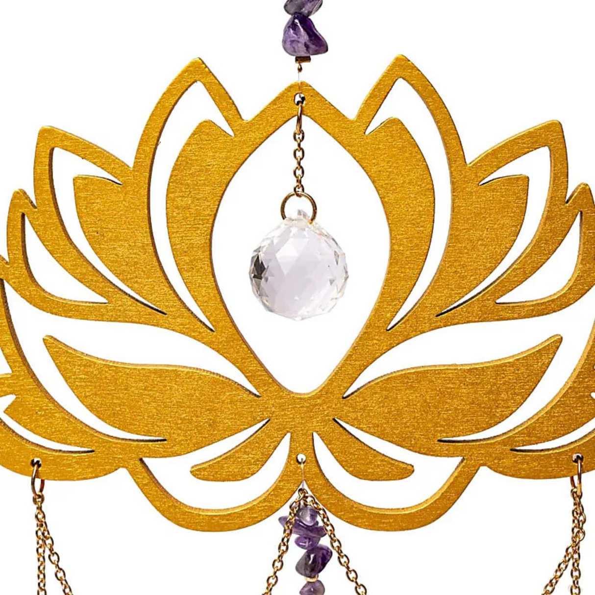 Sonnenfänger Lotus aus Holz mit Amethyst