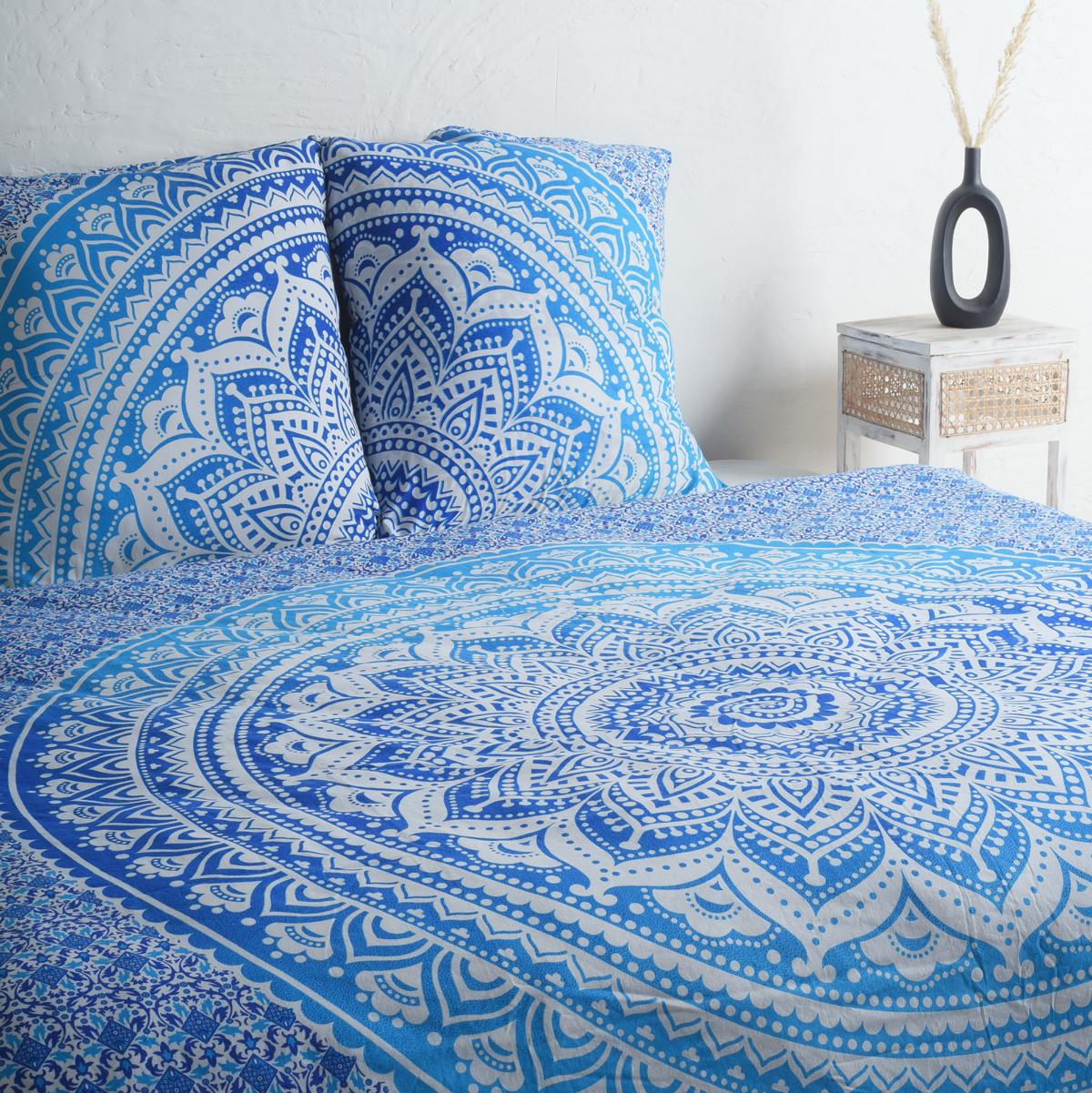 Mandala Bettwäsche in blau weiß mit Farbverlauf - Doppelbett in ca. 200x220 cm