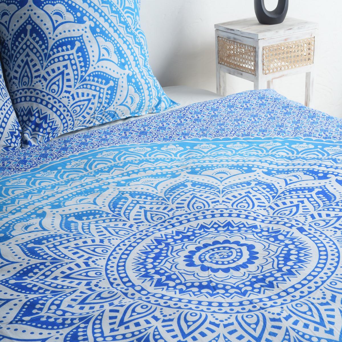 Mandala Bettwäsche in blau weiß mit Farbverlauf - Doppelbett in ca. 200x220 cm