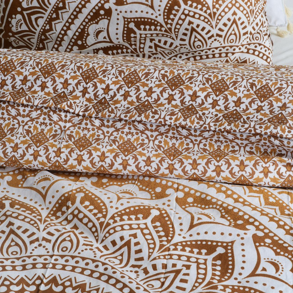 Indische Bettwäsche Ombre Mandala ocker braun - einzelbett