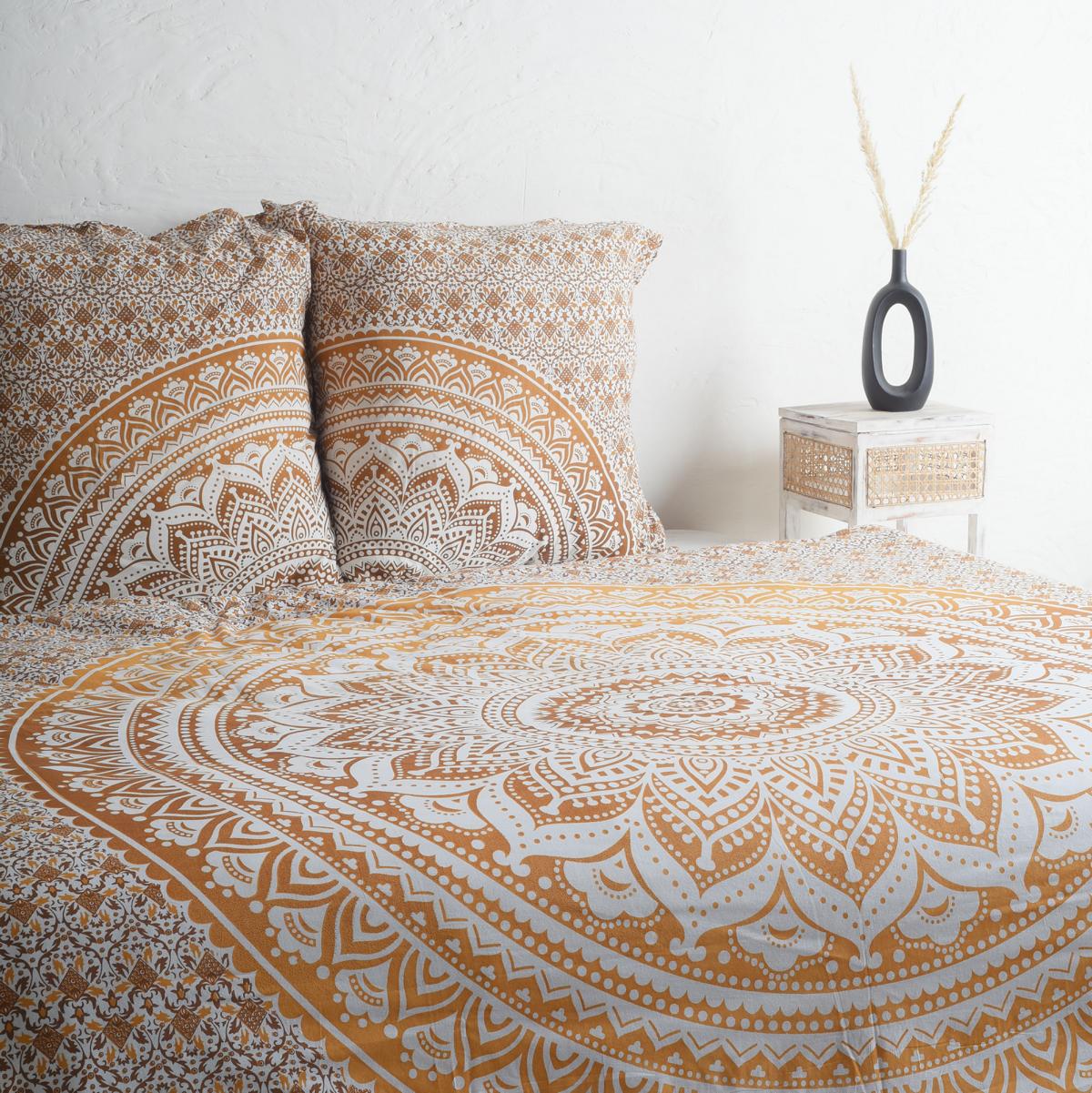 Indische Bettwäsche Ombre Mandala ocker braun - Doppelbett 200x220 cm