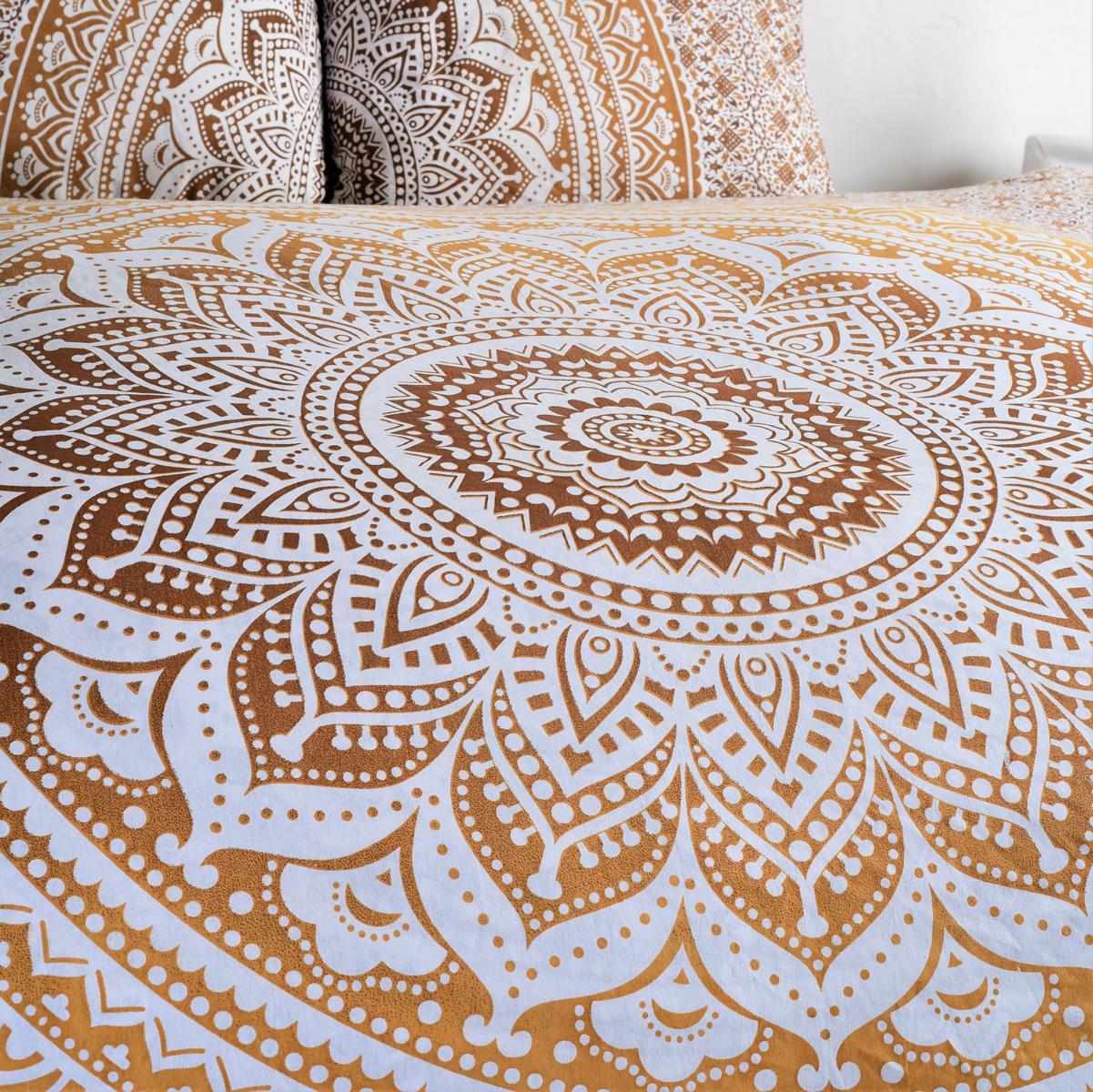 Indische Bettwäsche Ombre Mandala ocker braun - Doppelbett 200x220 cm