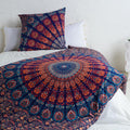 Mandala Bettwäsche mit Pfauenfeder Muster in blau orange türkis - Einzelbett ca. 135x220 cm