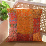 Zierkissenhülle 40 x 40 cm im Kantha Stil aus recyceltem Sari Stoff