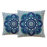 Zwei Kissenhüllen mit Lotusblüte in blau - 2x 40x40 cm aus 100% Baumwolle