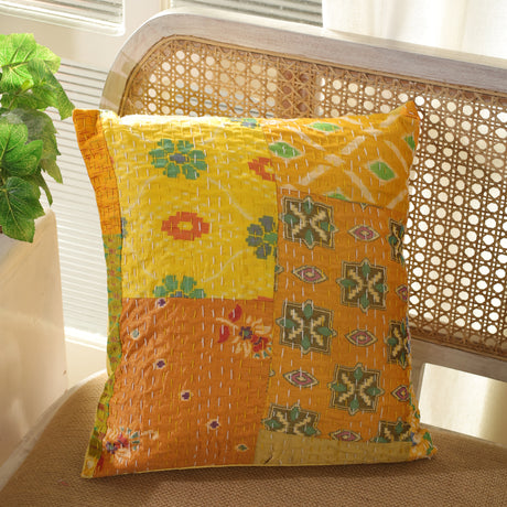Kissen Patchwork Gelb Sari Stoff - 40x40 cm