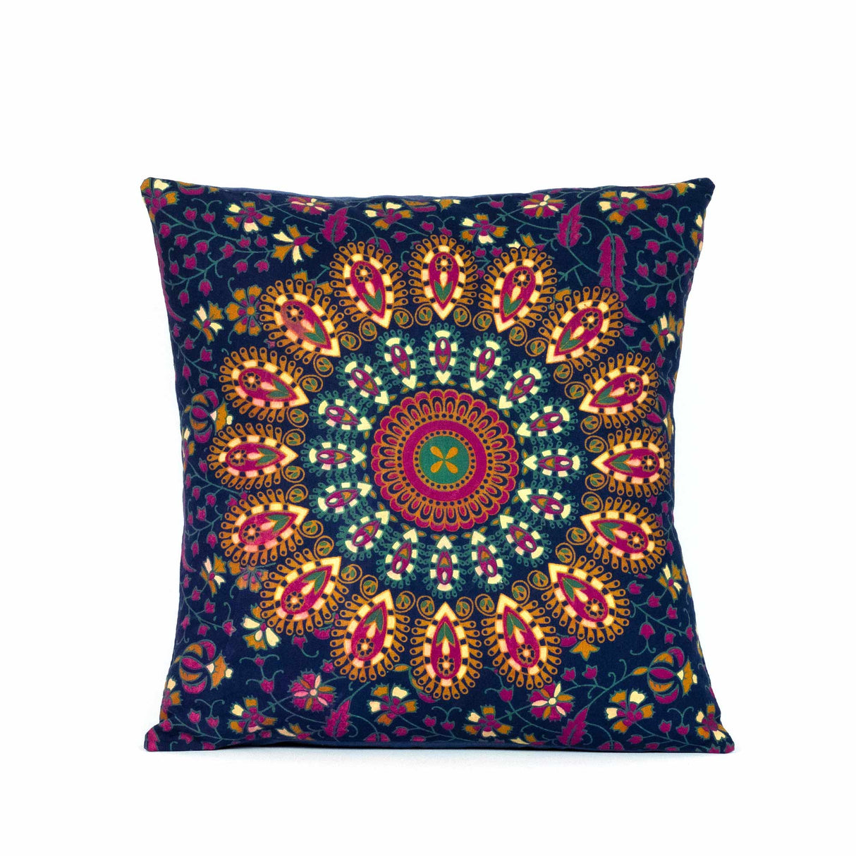Kissen mit Pfauenfeder Mandala rosa gelb | 2x 40x40 cm