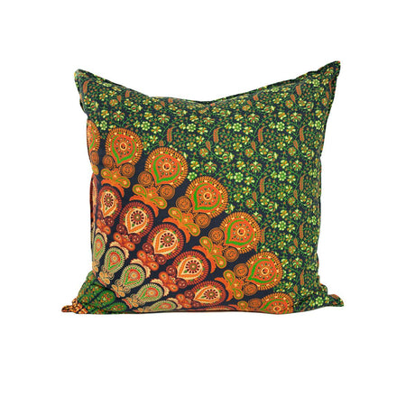 Kopfkissen 80x80 cm mit Reissverschluss Bezug für Pfau Mandala grün orange