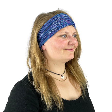 Haarband gestreift Blau – handgefertigtes Stirnband aus Nepal