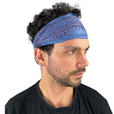 Haarband mit Om Zeichen Blau – flexibles Stirnband aus Stoff