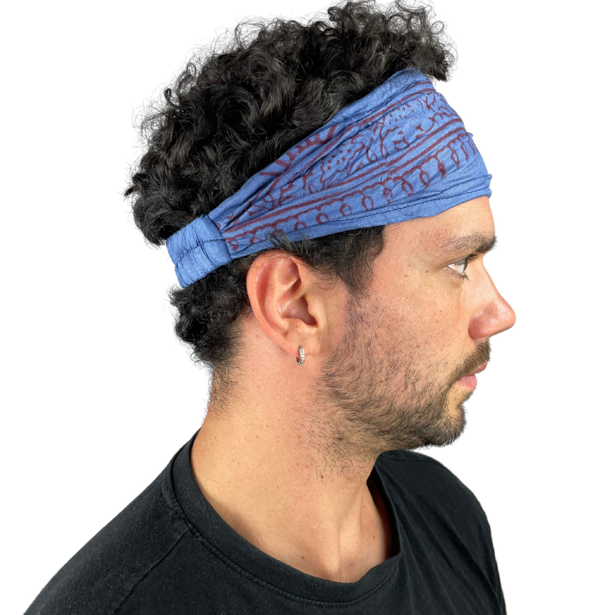 Haarband mit Om Zeichen Blau – flexibles Stirnband aus Stoff