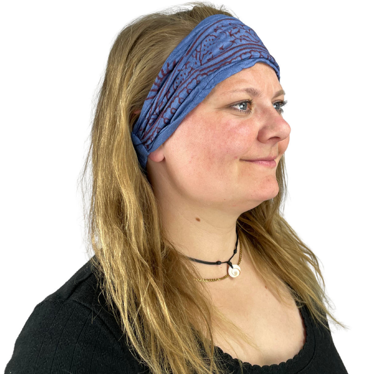 Haarband mit Om Zeichen Blau – flexibles Stirnband aus Stoff