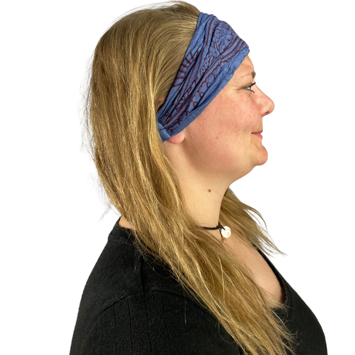 Haarband mit Om Zeichen Blau – flexibles Stirnband aus Stoff