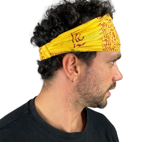 Haarband mit Om Zeichen Gelb – flexibles Stirnband aus Stoff